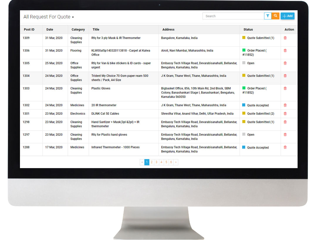 Request for Quote at Genie Bazaar Request for Quote - Screen