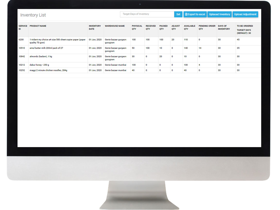 Inventory Management at Genie Bazaar Inventory Management - Screen
